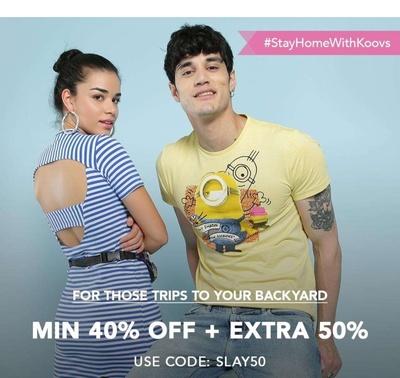 Get Min 40% off + Extra 50% Off on Men and Women Apparel at Koovs