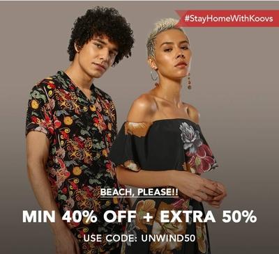 Min 40% Off + Extra 50% Off On Men's and Women's Clothing at Koovs
